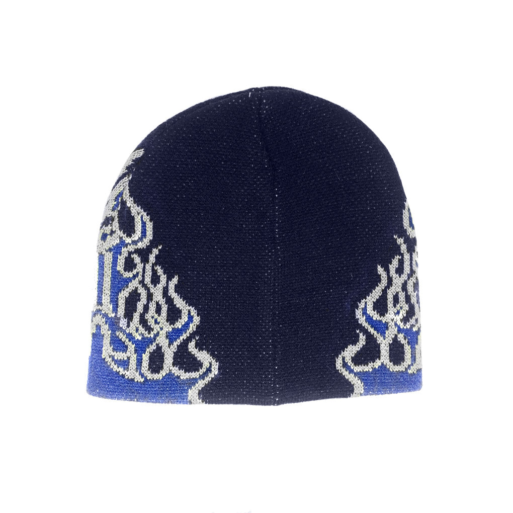 Flammen Strickmütze schwarz blau