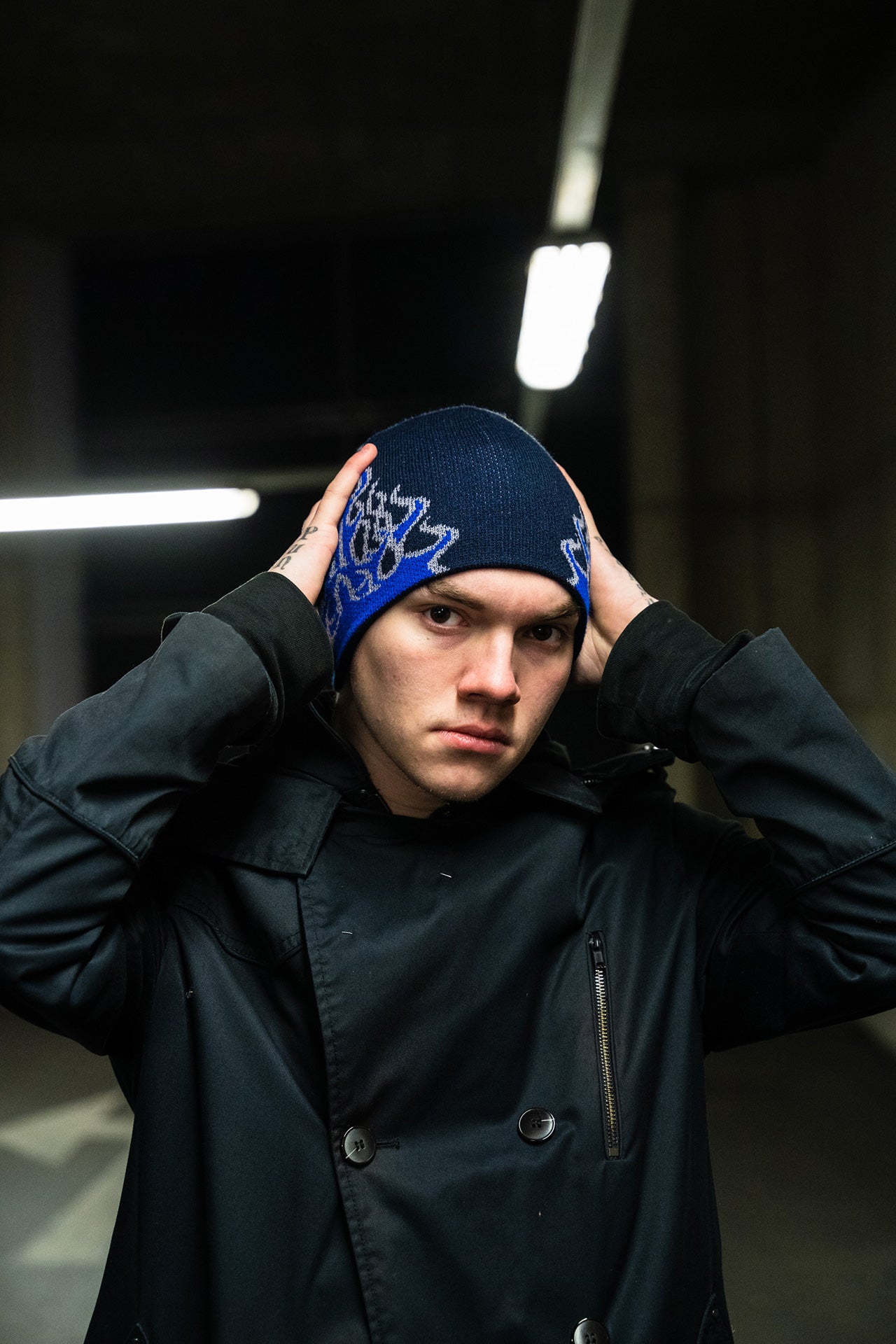 Beanie mit Flammen Dunkelblau Blau Winter