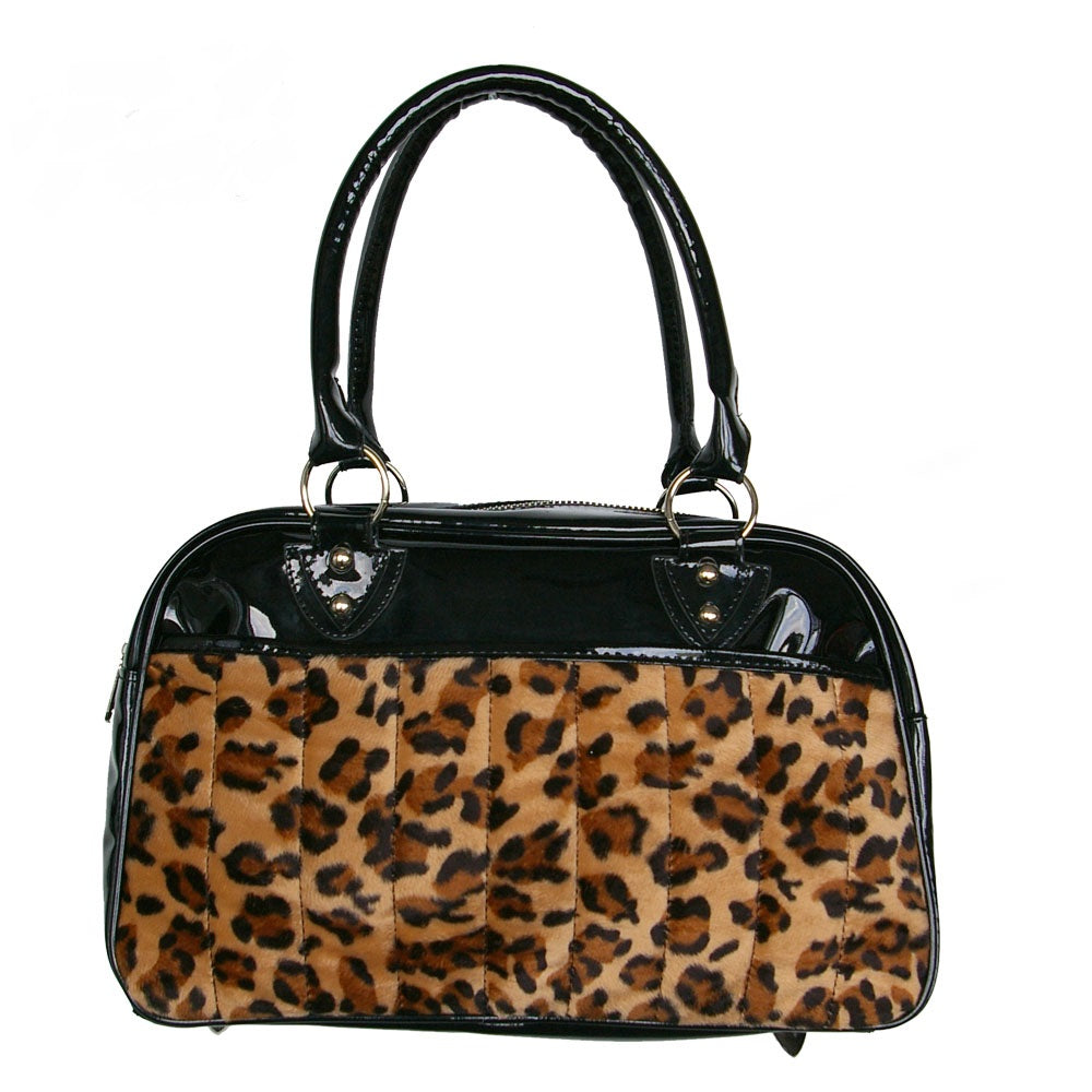 Handtasche aus Lack mit Braunem Leofellaplikation