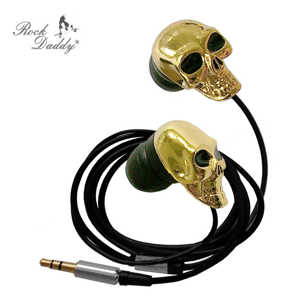 Totenkopf Schädel in Edlem Golden Design Ohrhörer inklusive Aluminium Geschenkbox