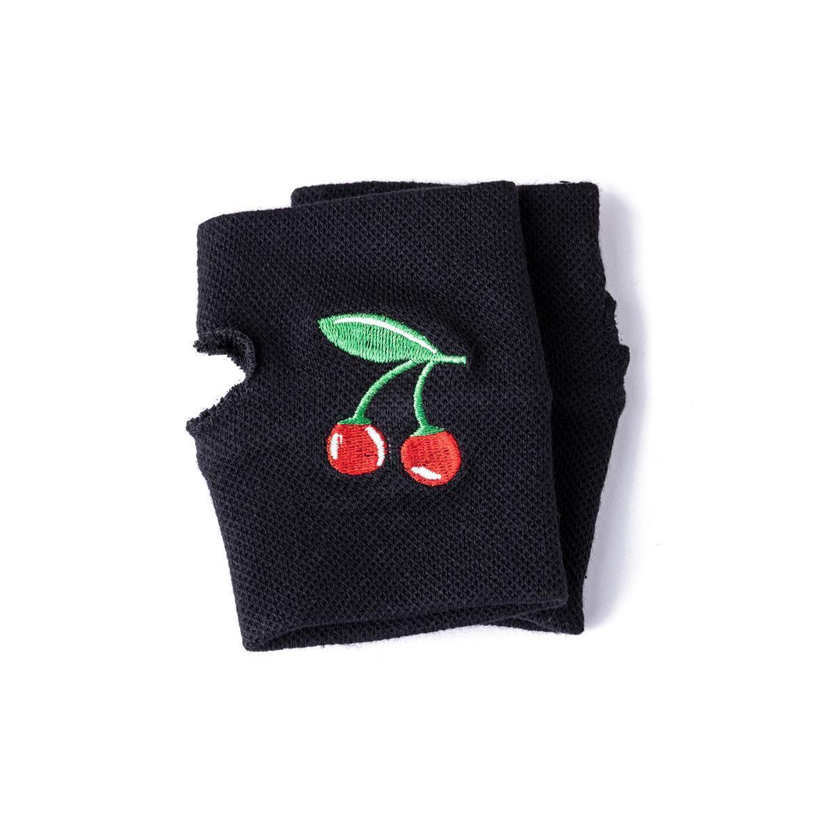 Fingerlose Handschuhe mit Kirschen Stickerei