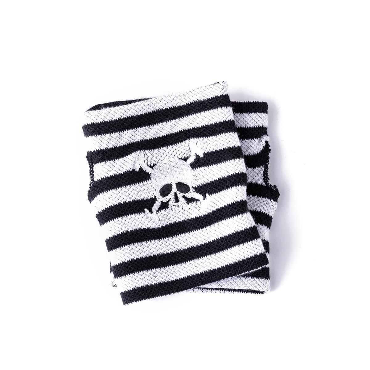 Gestreifte Fingerlose Handschuhe mit Piraten Skull Stickerei