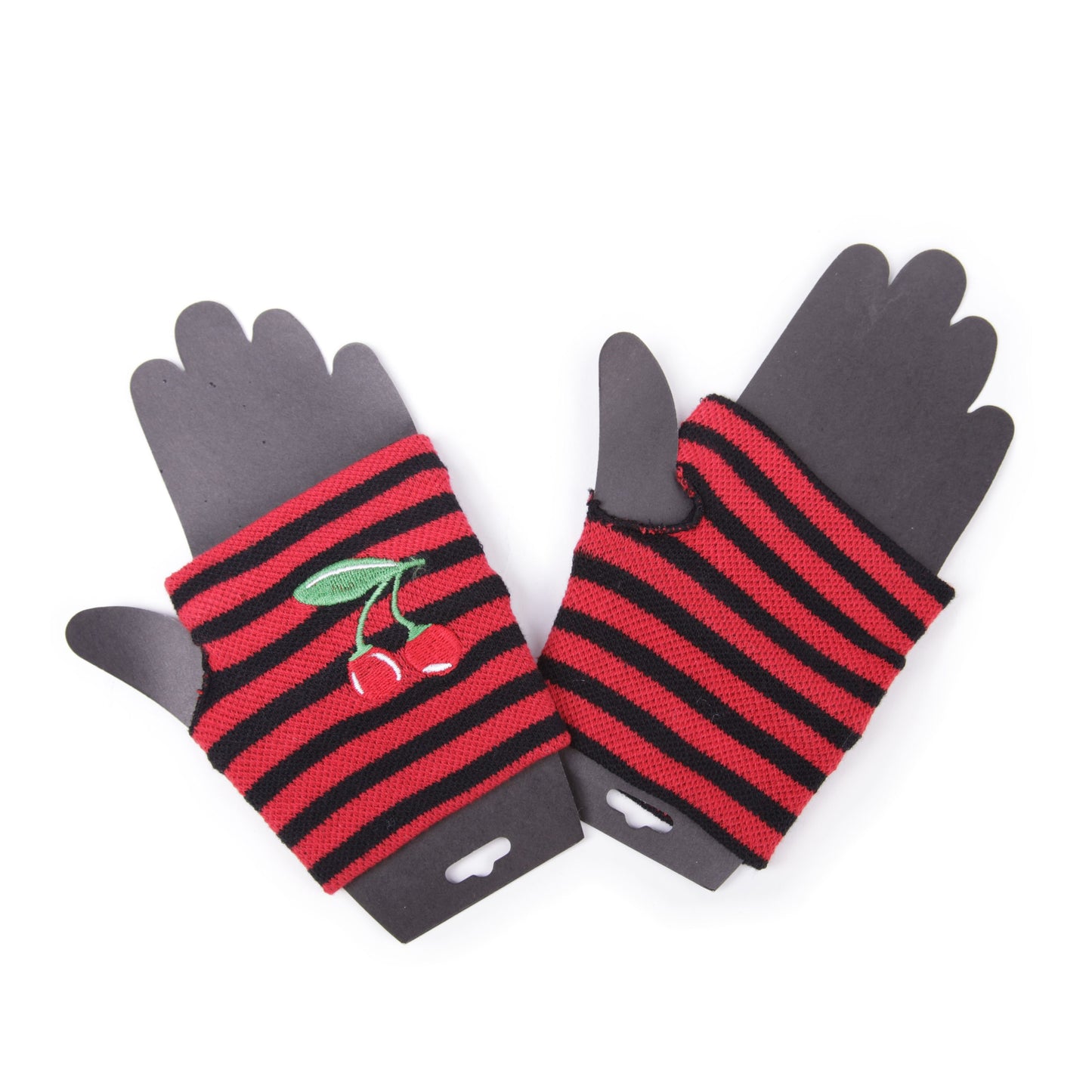 Fingerlose Gestreifte Handschuhe mit Kirschen Stickerei
