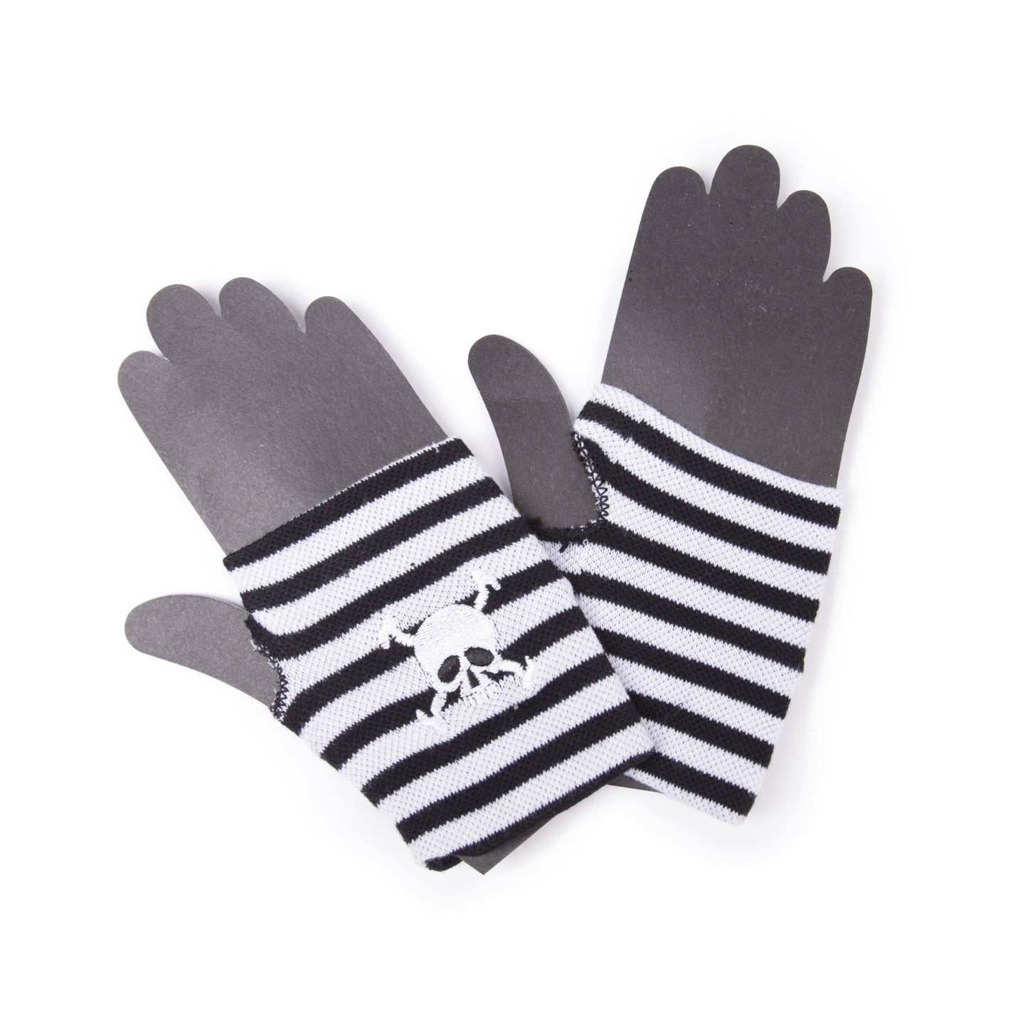 Gestreifte Fingerlose Handschuhe mit Piraten Skull Stickerei