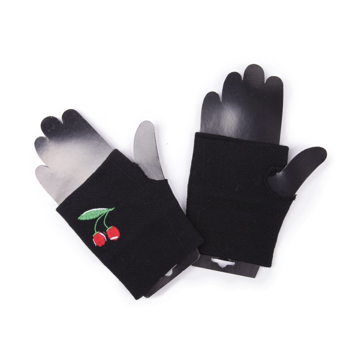 Fingerlose Handschuhe mit Kirschen Stickerei