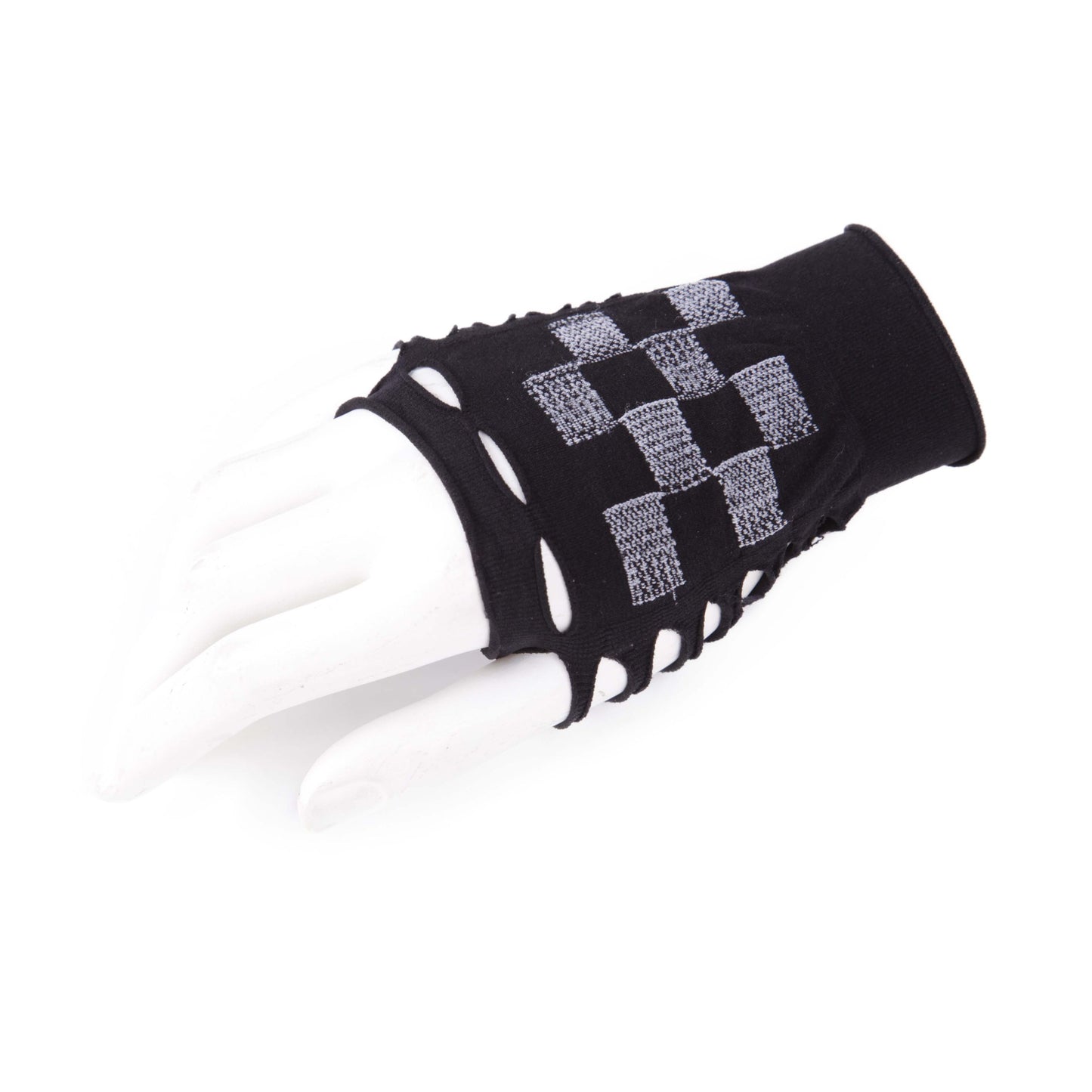 Fingerlose Handschuhe Karo Schwarz Weiß
