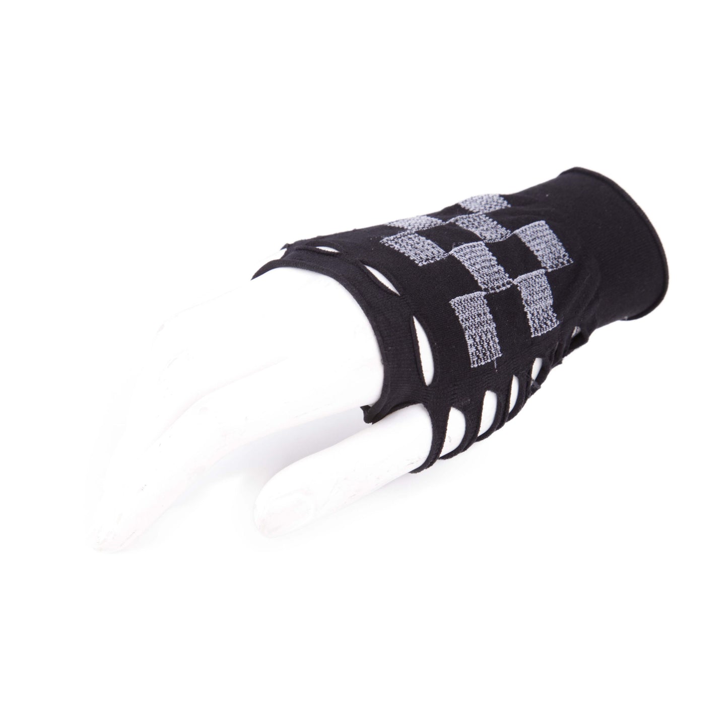 Fingerlose Handschuhe Karo Schwarz Weiß