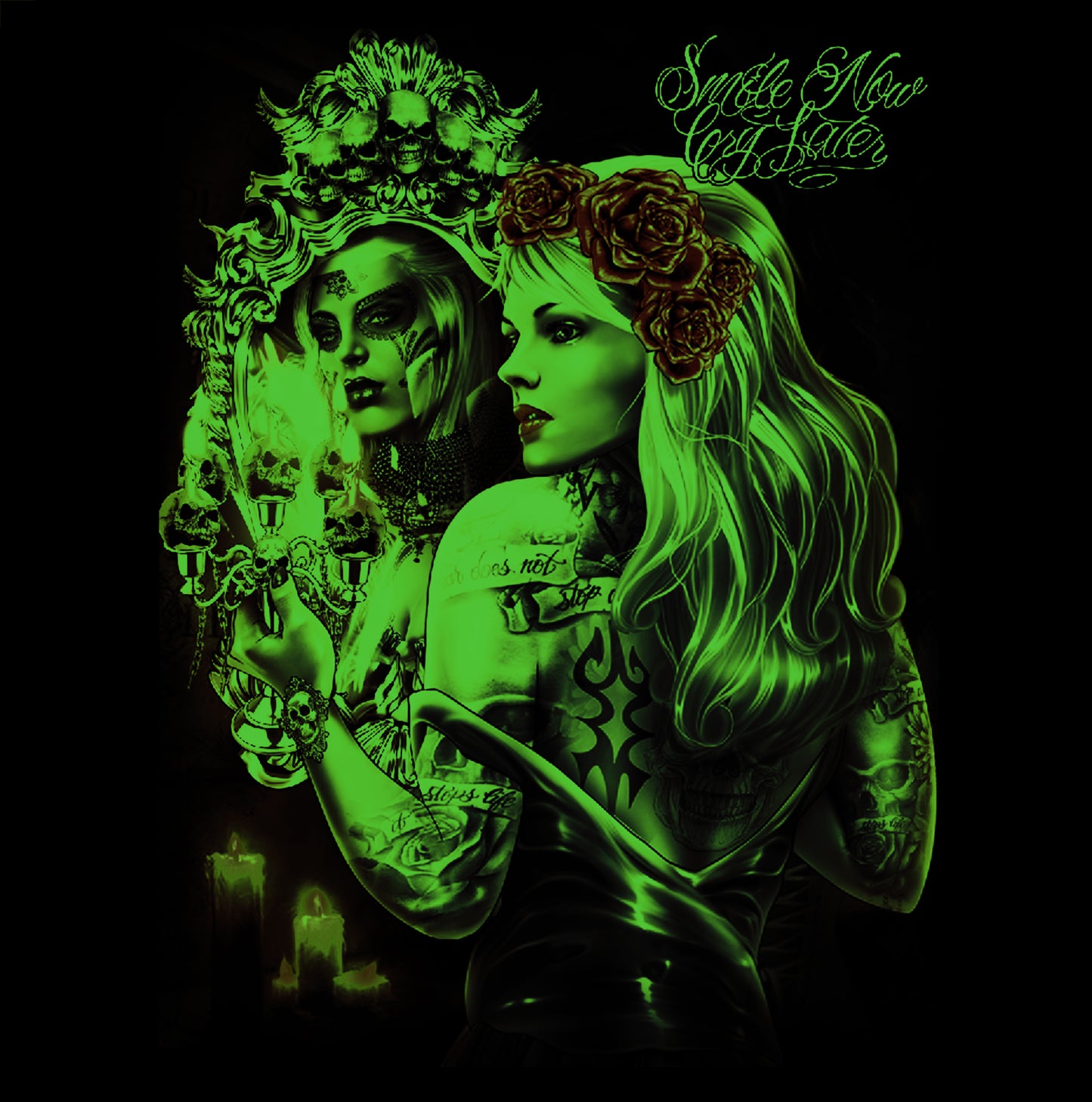 Wild Glow in the Dark Tattoo La Catrina Skull T-Shirt
