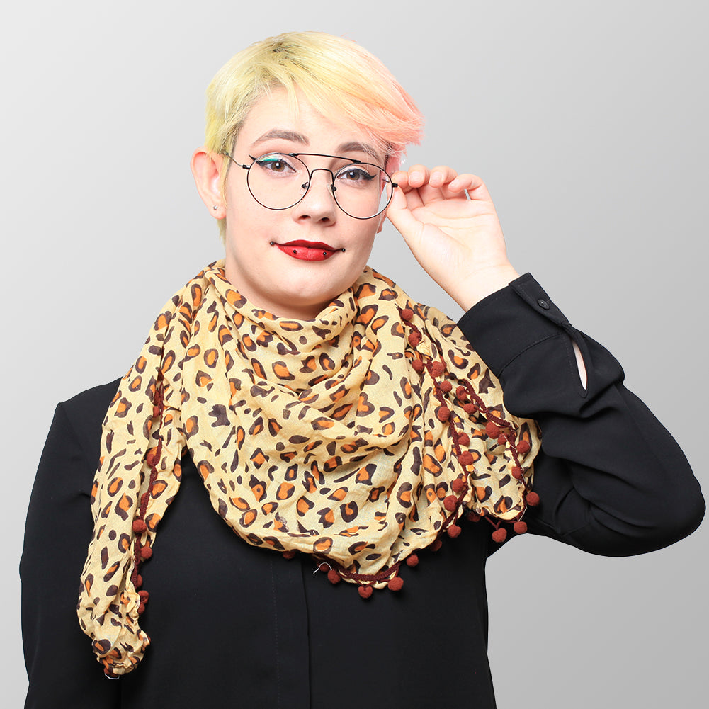 Baumwolltuch Leopard Look mit Braunen Runden Bommeln