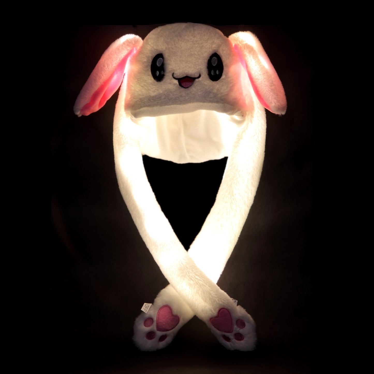 Weißes Kätzen Wackelohrmütze mit LED´s