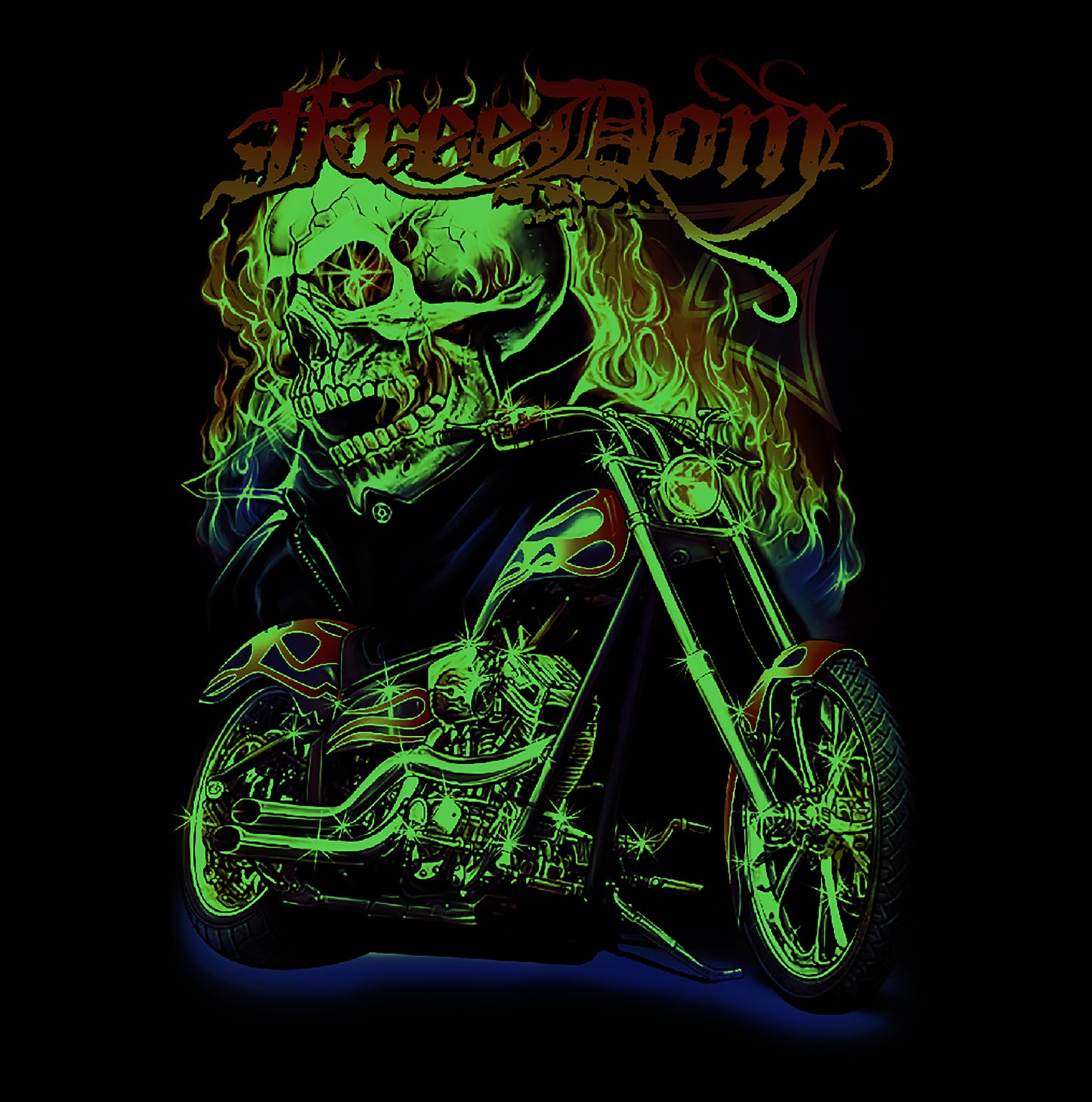 Wild Glow in the Dark Freedom Hellrider Skull T-Shirt