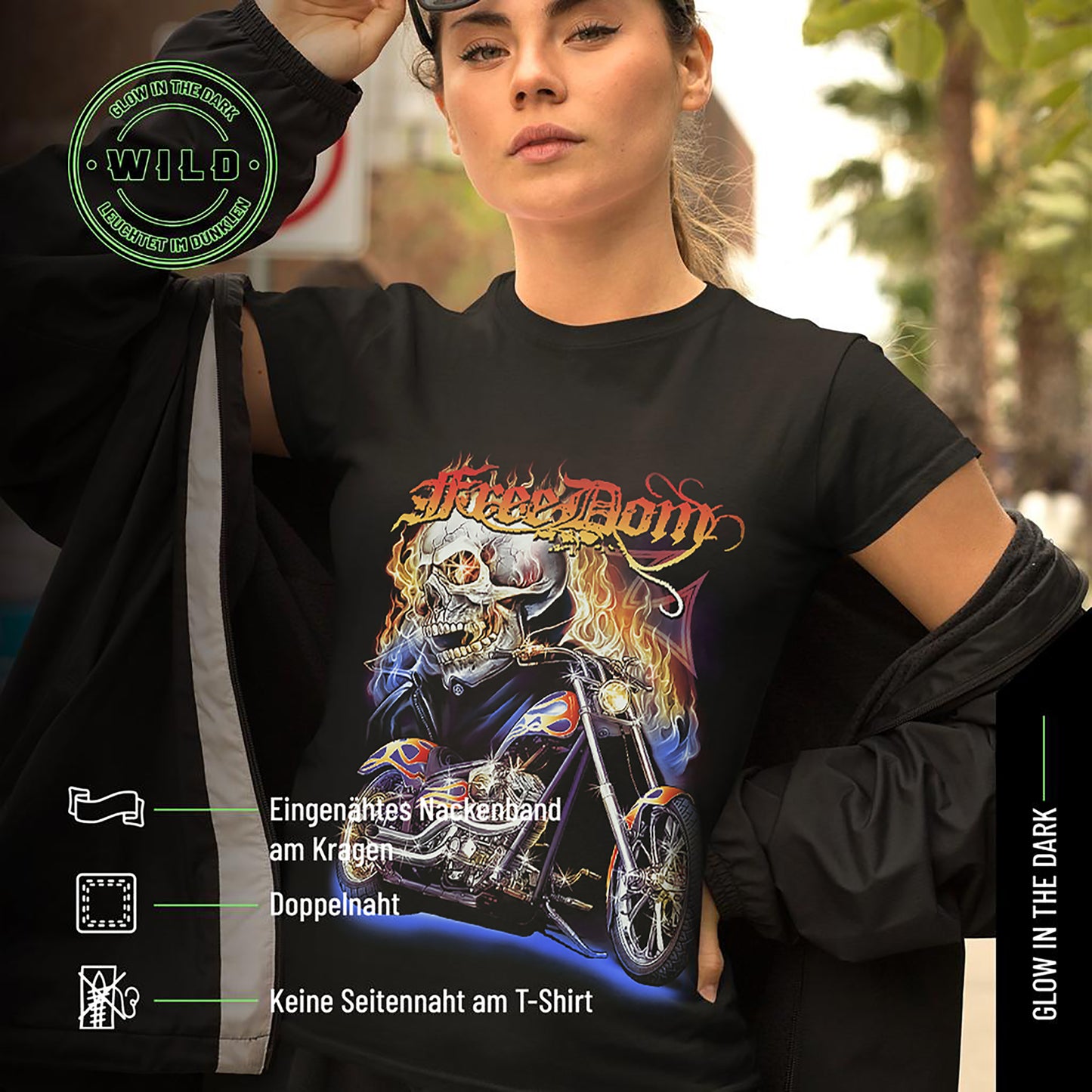 Wild Glow in the Dark Freedom Hellrider Skull T-Shirt