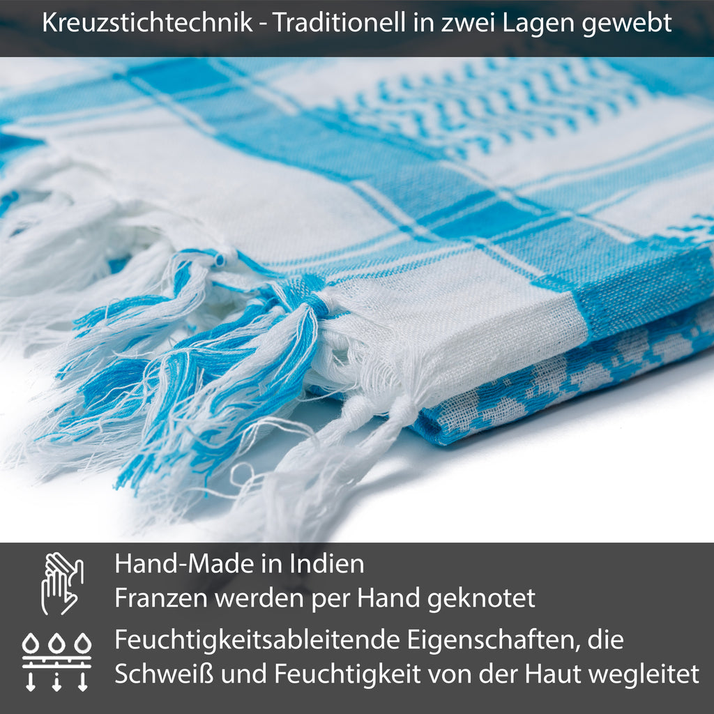 Palästinensertuch Shemagh Kufiya in Weiß Türkis
