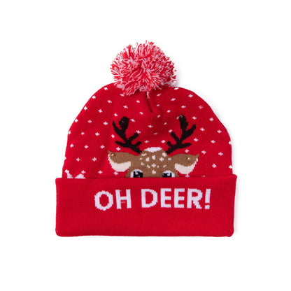 Rote Oh Deer Rentier Wintermütze mit LED´s