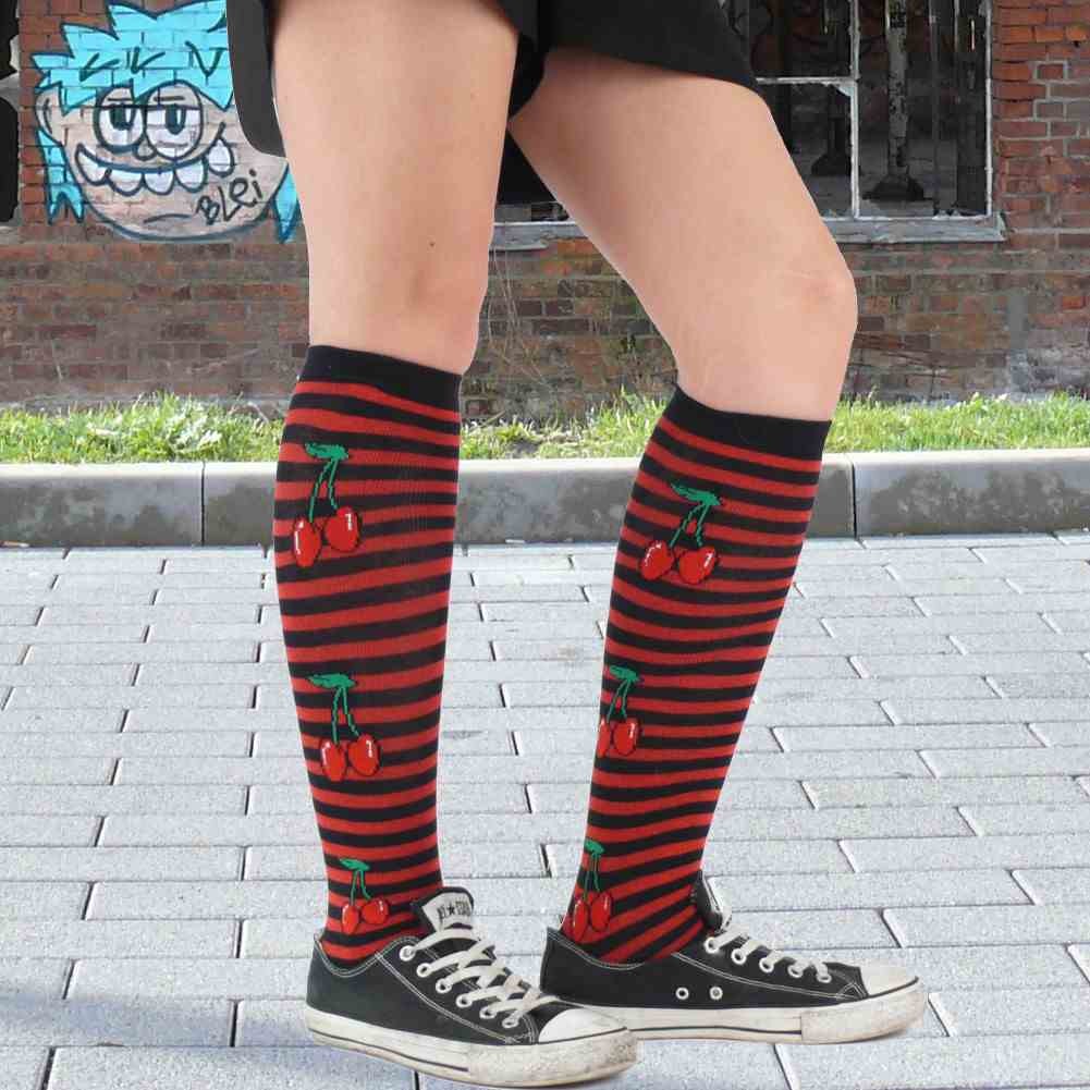 Gestreifte Kirsch Socken Schwarz Rot