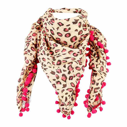 Pinkes Leoprint Halstuch mit Pinken Bommeln