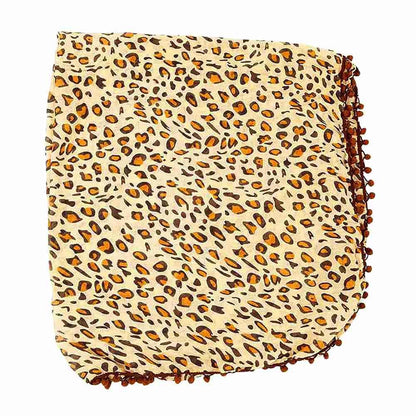 Baumwolltuch Leopard Look mit Braunen Runden Bommeln