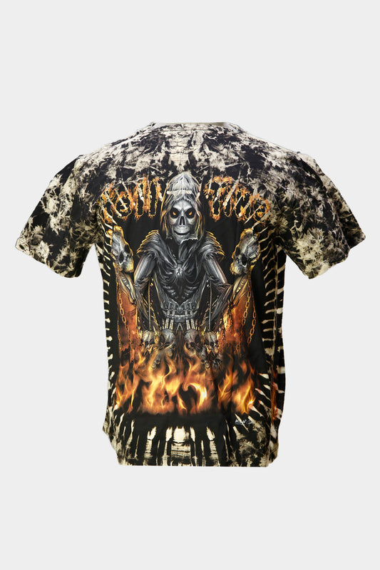 Wild Clothing Feuer Totenkopf-Reaper Biker Inferno Tie-Dye T-Shirt