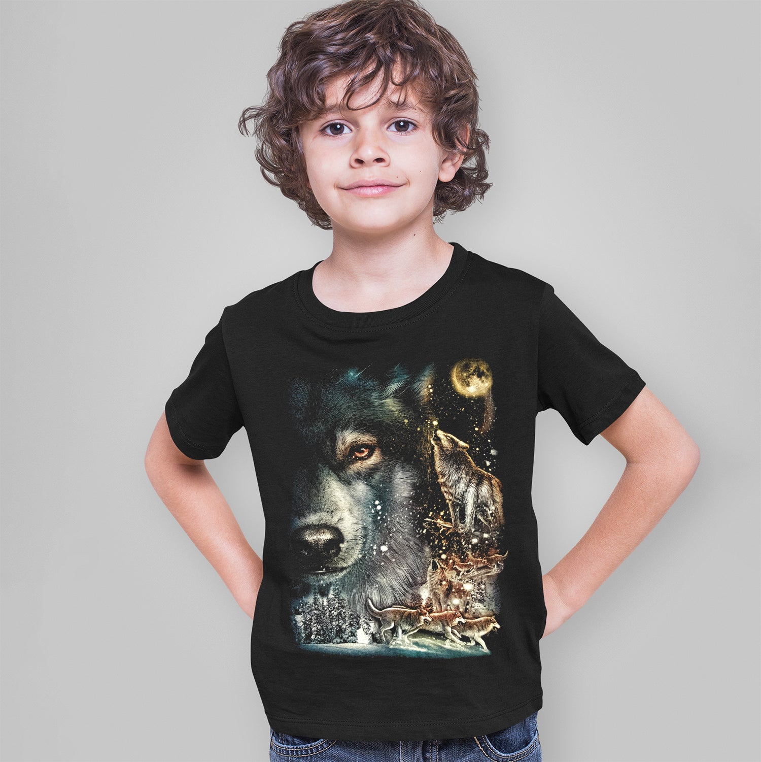 Wild Clothing Wolfsrudel im Schnee Kinder T-Shirt