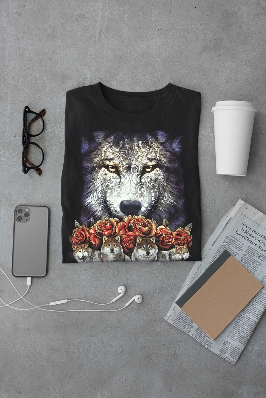 Wild Clothing Wölfen mit Roses Kinder T-Shirt