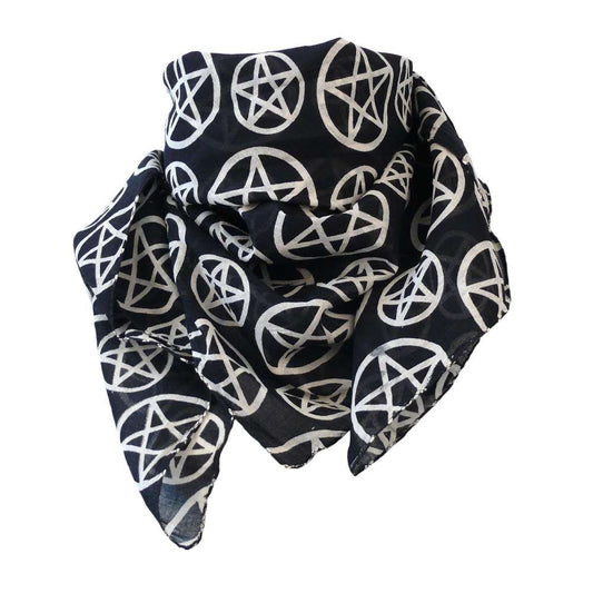 Baumwolltuch mit Ocult Pentagramm Muster in Schwarz Weiß