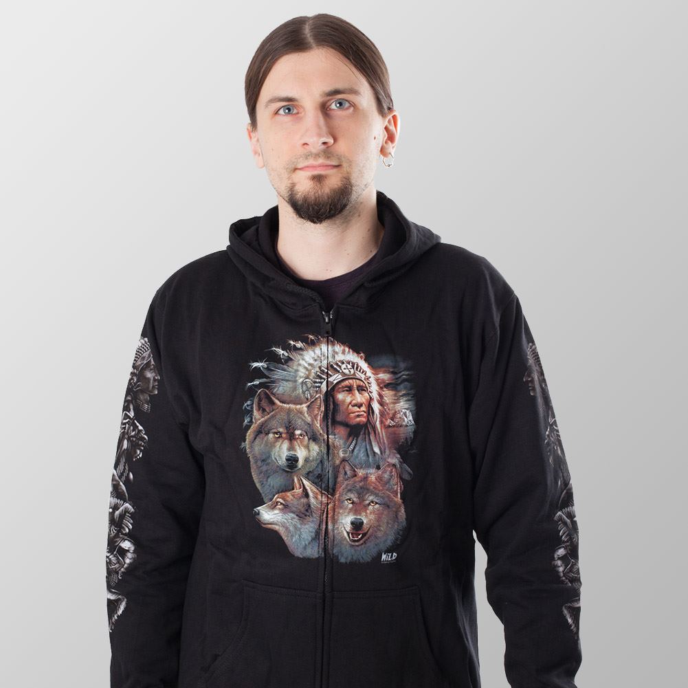 Wild Hoodie Indianerhäuptling mit Wolfsrudel