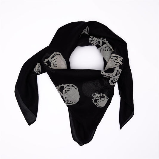 Baumwolltuch mit Schädel Muster in Schwarz Weiß