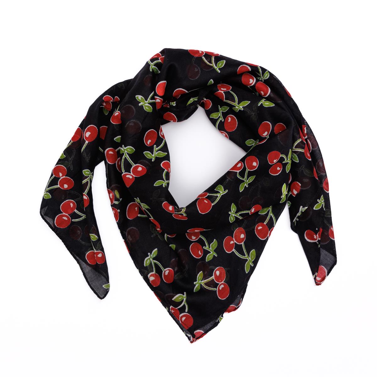 Baumwolltuch mit Kirsch Muster in Schwarz Rot