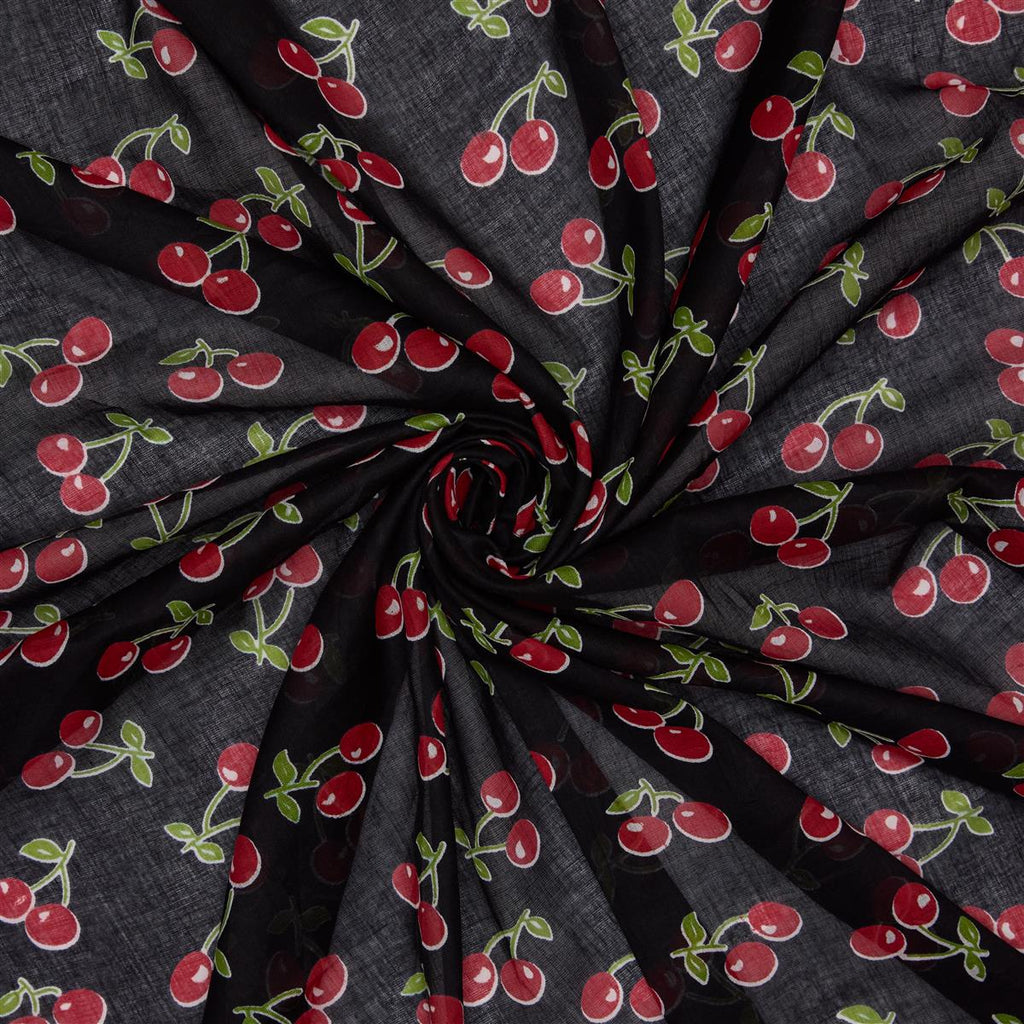 Baumwolltuch mit Kirsch Muster in Schwarz Rot
