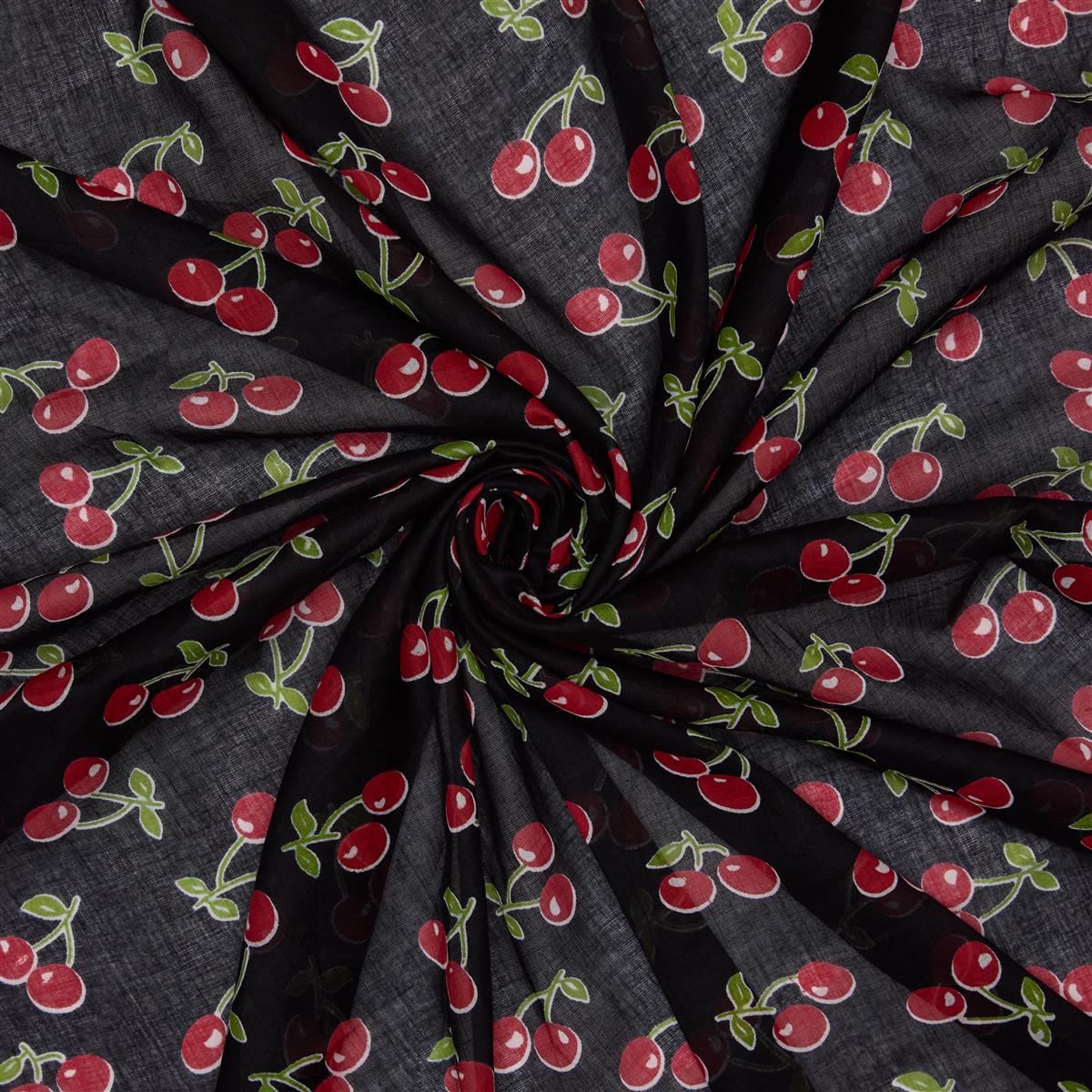 Baumwolltuch mit Kirsch Muster in Schwarz Rot