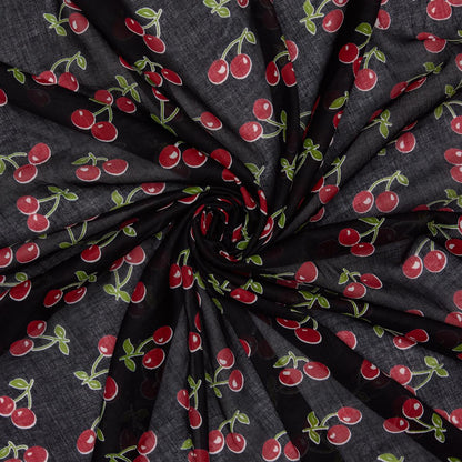 Baumwolltuch mit Kirsch Muster in Schwarz Rot