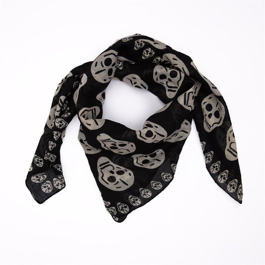 Baumwolltuch mit La Santa Muerte Skull Muster in Schwarz Weiß