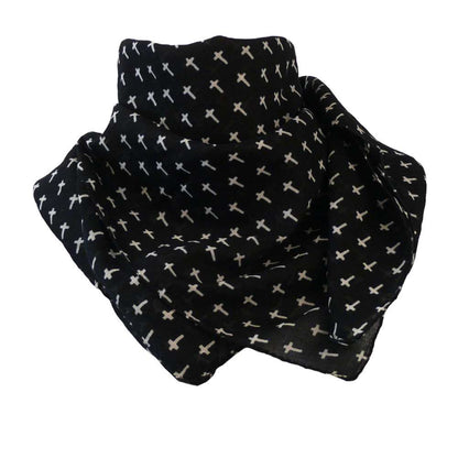 Baumwolltuch mit Gothic Kreuz Muster in Schwarz Weiß