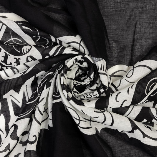 Baumwolltuch mit Ocult Ouija Spirit Board Muster in Schwarz Weiß