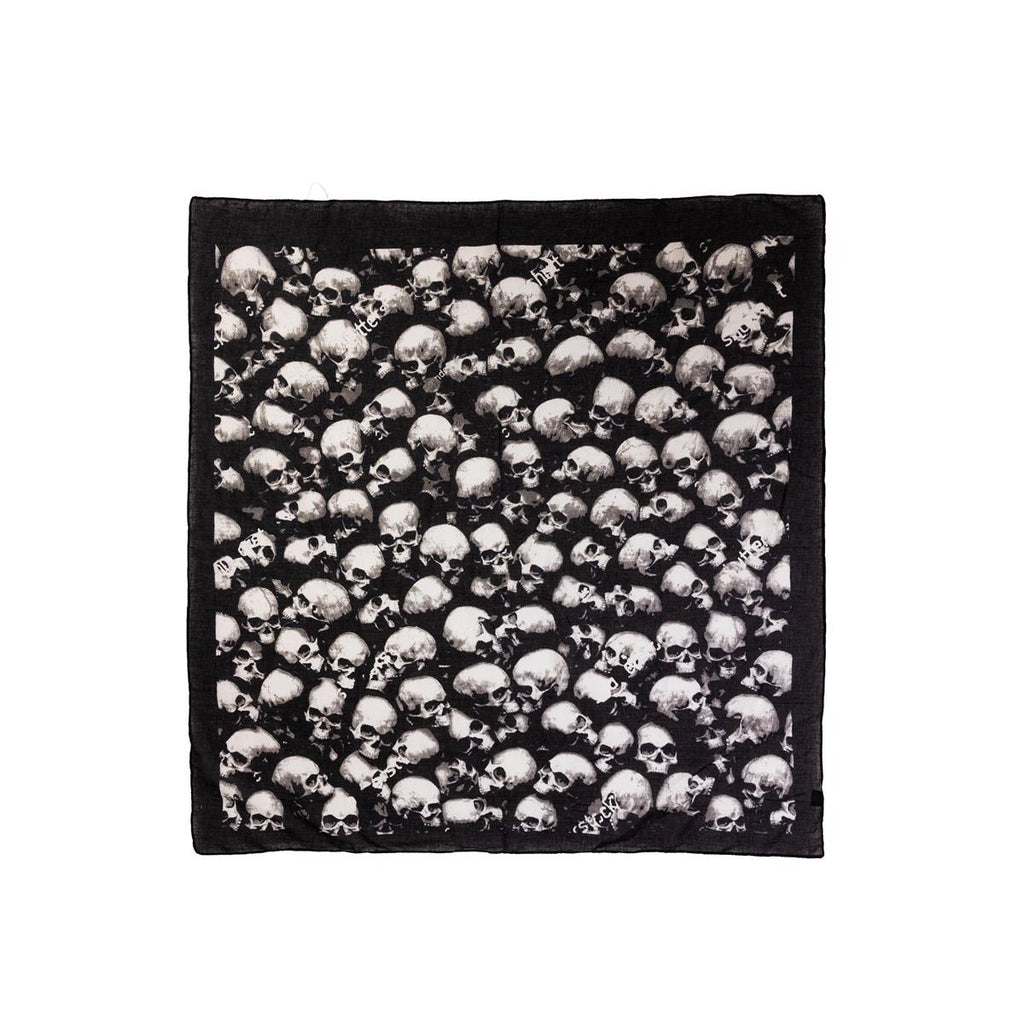 Baumwolltuch mit Occult Skull Muster in Schwarz Weiß