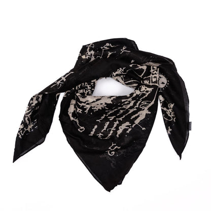 Baumwolltuch mit Pentagram Fledermaus Muster in Schwarz Weiß
