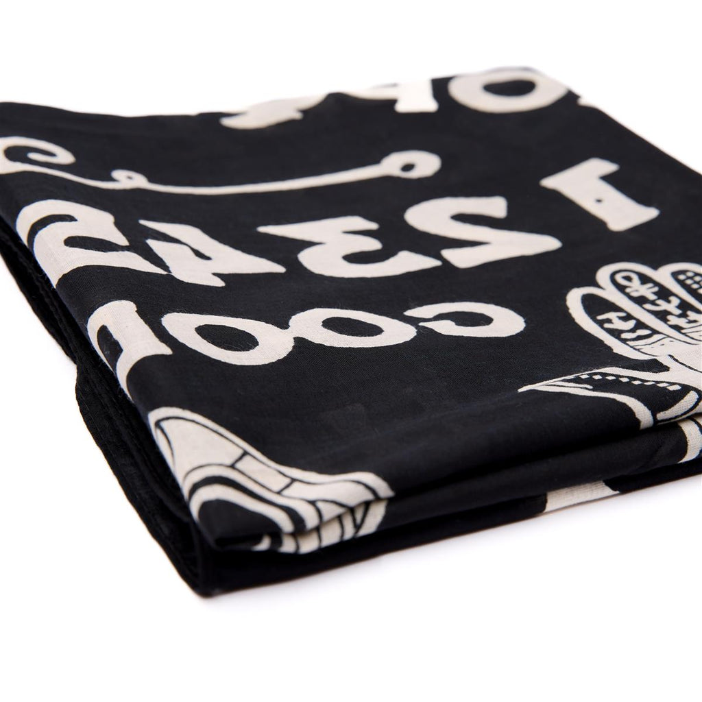Baumwolltuch mit Ouija Ocult Muster in Schwarz Weiß
