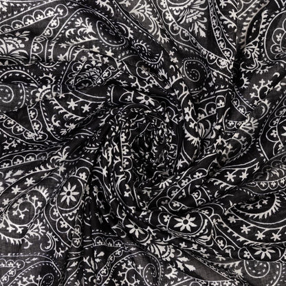 Baumwolltuch Premium Paisley in Schwarz Weiß