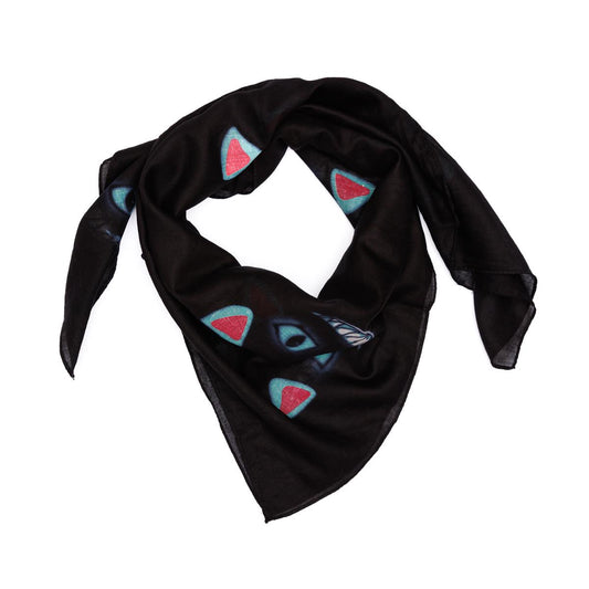 Baumwolltuch mit The Wonderland Cat Muster in Schwarz