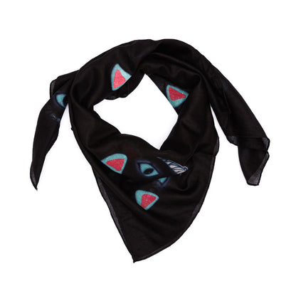 Baumwolltuch mit The Wonderland Cat Muster in Schwarz