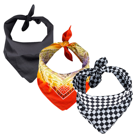 3er Bandana Set Schwarz Tie Dye Paisley Schwarz-Weiß Kariert