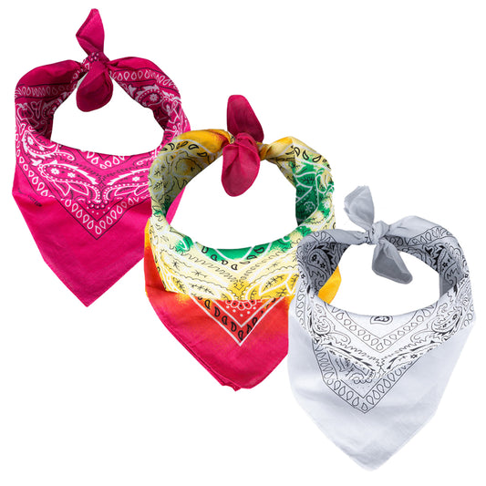 3er Paisley Bandana Set Pink Tie Dye Weiß