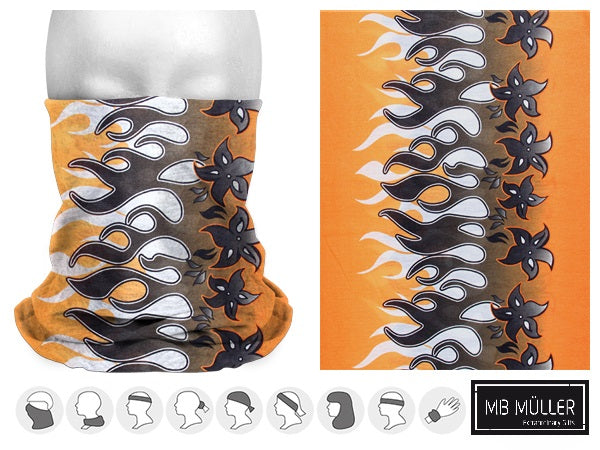 Multifunktionstuch Flammen und Blumen Design