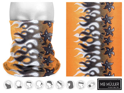Multifunktionstuch Flammen und Blumen Design