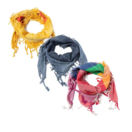 Palästinensertuch Shemagh Kufiya 3er Set in Regenbogen Tie Dye Grau Orange