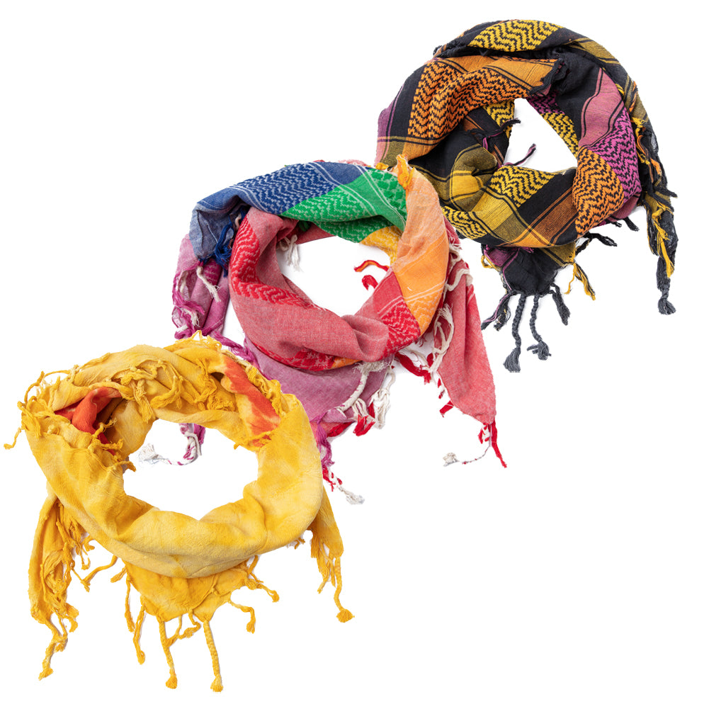Palästinensertuch Shemagh Kufiya 3er Set in Gelb Tie Dye Regenbogen