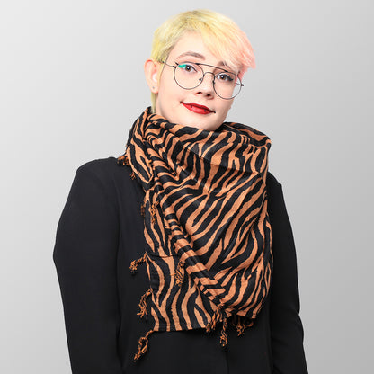 Zebra Baumwolltuch mit Fransen mit Braun Schwarzen Streifen