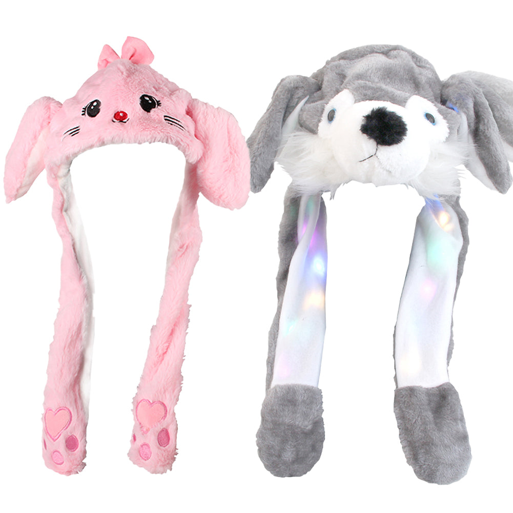 2 Stücke Rosa Häschen mit Husky Wackelohrmütze mit LED´s