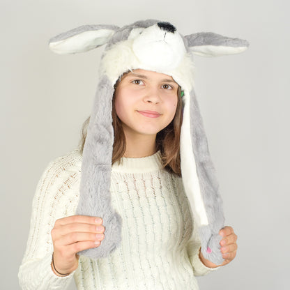 Grauer Hund Husky Wackelohrmütze mit LED´s