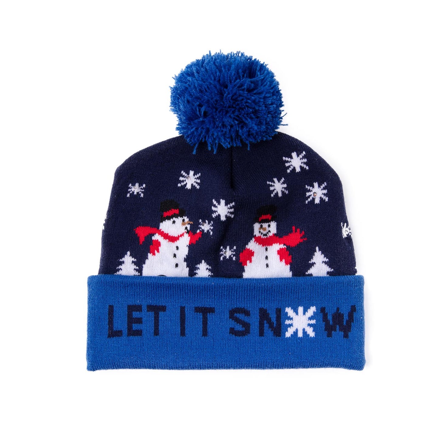 Blaue Let it Snow Schneemann Wintermütze mit LED´s